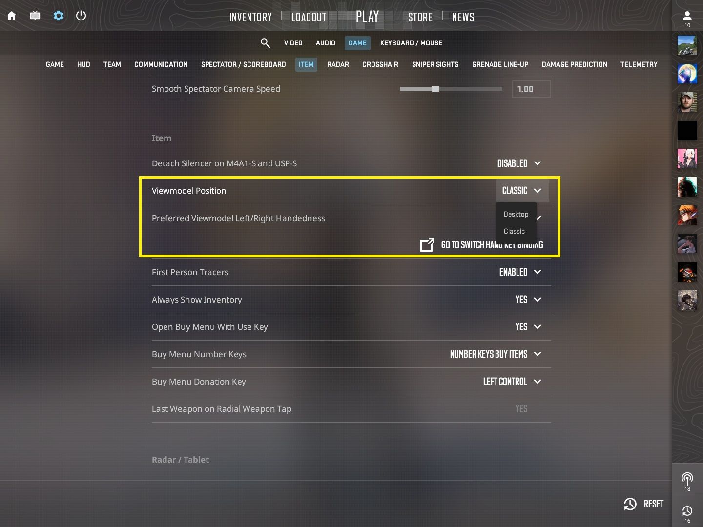 Viewmodel POS setting for CS